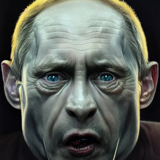 Image similar to vladimir putin, vladimir putin with pig nose, toothless mutant, horror, macabre by donato giancola and greg rutkowski and wayne barlow and zdzisław beksinski, realistic face, digital art