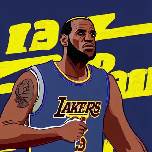 Image similar to lebron james as a character of gta V , videogame, loading screen