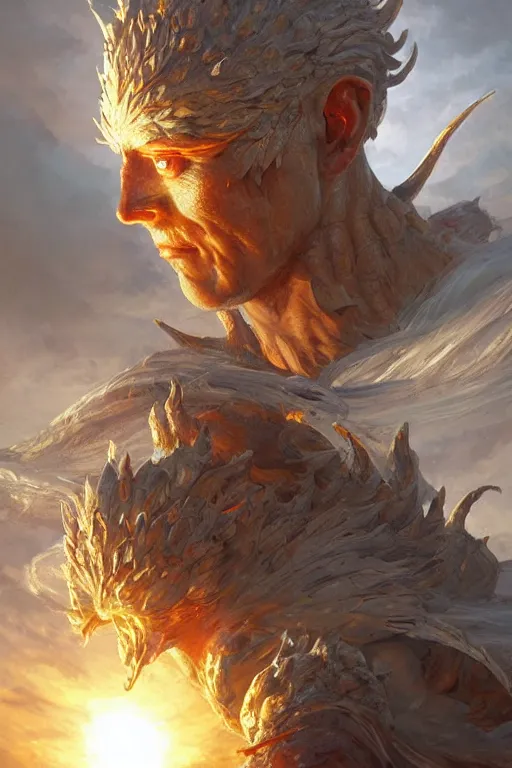 Prompt: humanoid god of the sun, highly detailed, d & d, fantasy, highly detailed, digital painting, trending on artstation, concept art, sharp focus, illustration, art by artgerm and greg rutkowski and magali villeneuve