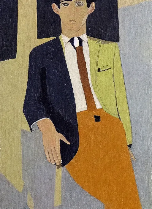 Image similar to a painted portrait of a well dressed man, art by felice casorati, aesthetically pleasing and harmonious natural colors, expressionism, natural light, fine day, portrait