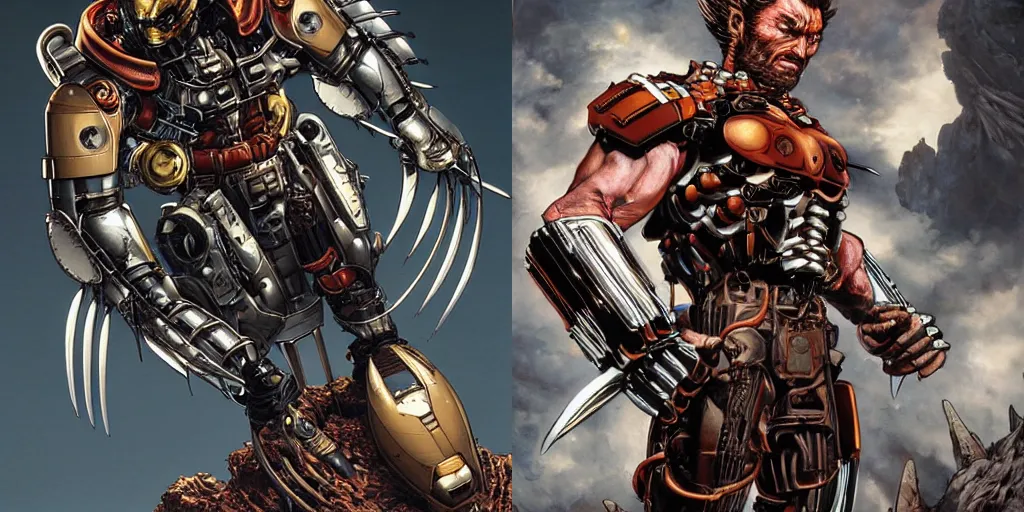 Prompt: portrait of a cyborg wolverine wearing mechanical armor, wolverine is highly detailed, by ayami kojima, masamune shirow, josan gonzalez, yoshitaka amano, dan mumford, barclay shaw