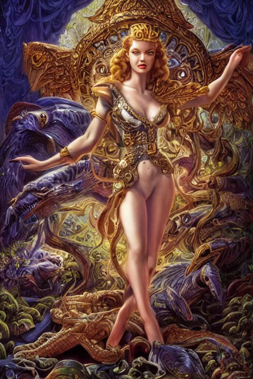 Image similar to Mystical Valkyrie, Portrait of a beautiful female Atlantean Reptilian Warrior, Realistic, Regal, Refined, Detailed Digital Art, Michael Cheval, Walt Disney (1937), François Boucher, Oil Painting, Steampunk, Josephine wall, Highly Detailed, Cinematic Lighting, Unreal Engine, 8k, HD