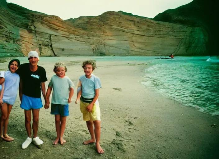 Prompt: photo of the family vacation in most liminal space in the world, fujifilm velvia 5 0, color photography, sigma 2 8 mm