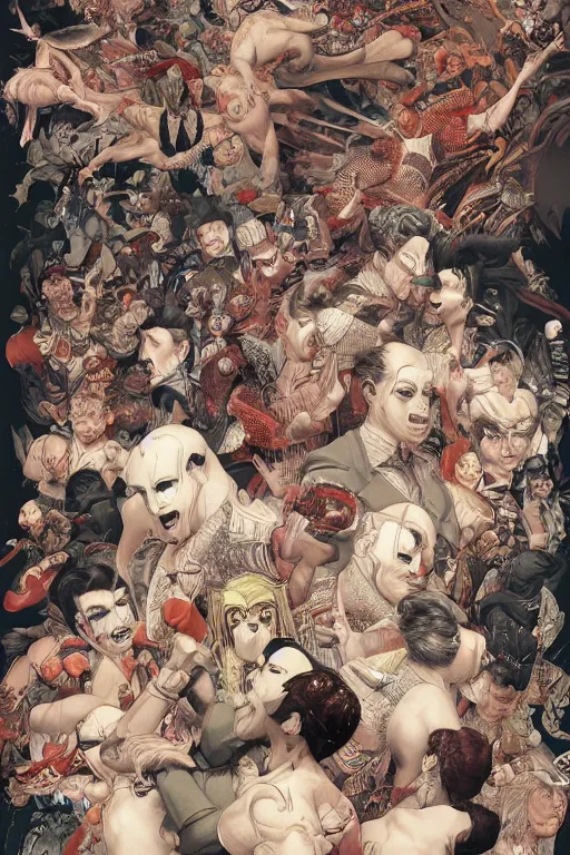 Image similar to 🔞🤡🤼, dynamic lighting, symmetrical dimension, rotary, x - y priority, detailed, by bambang nurdianshyah, garis edelweiss, roby dwi antono and ayami kojima, takato yamamoto, barclay shaw, karol bak, yukito kishiro, norman rockwell