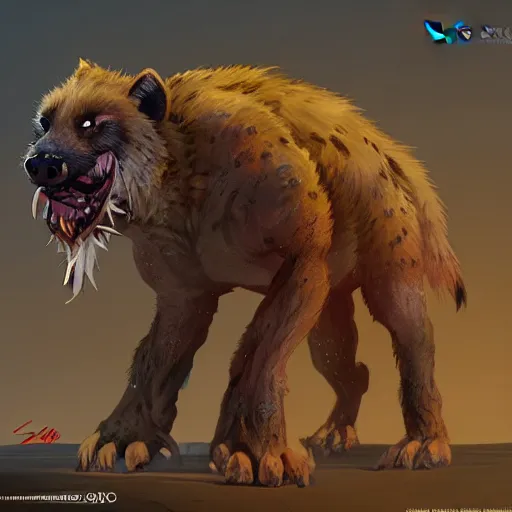 Prompt: upper body illustration of a gnoll creature, a humanoid with a hyena face, aggressive and rabid look, mattepainting concept blizzard pixar maya engine on stylized background splash comics global illumination lighting artstation, sharp focus, lois van baarle, ilya kuvshinov, rossdraws