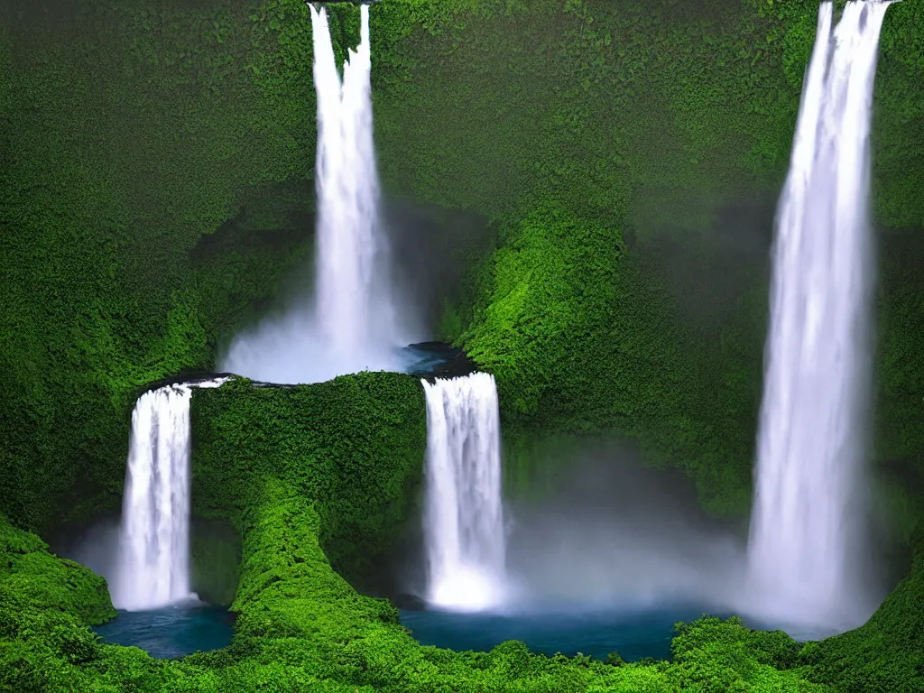 Image similar to akaka falls, maui by daniel f. gerhartz and matt stewart, fantasy, photorealistic, octane render, unreal engine, dynamic lighting, perfect, trending on artstation, poster, volumetric lighting, cinematic lighting, hyper realism, high detail, intricate, 4 k, masterpiece