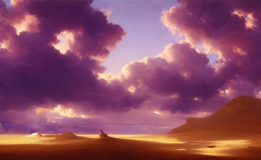 Prompt: a dreamy purple cloud scape above the aticama desert by vladimir volegov and raphael lacoste and delphin enjolras