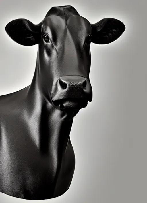 Image similar to stylised bust sculpture of a Guernsey Cow, beautiful studio lighting