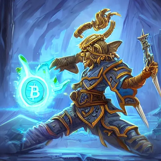 Image similar to bitcoin sword, hearthstone art style, epic fantasy style art, fantasy epic digital art, epic fantasy card game art