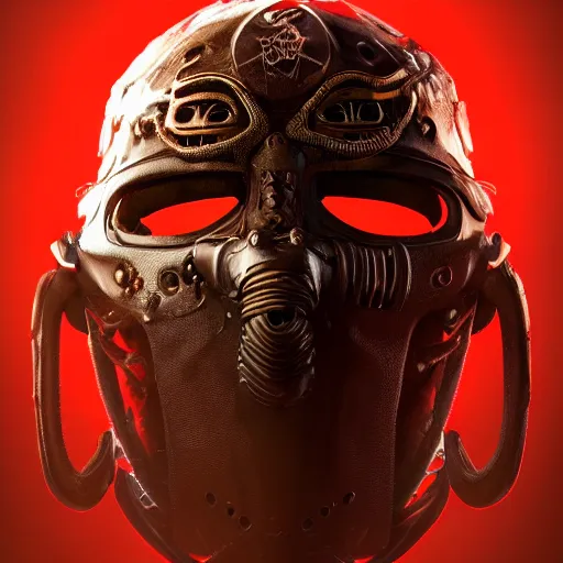 Image similar to Very very very very highly detailed epic central composition photo of demonic face with hockey mask, intricate, dystopian, sci-fi, extremely detailed, digital painting, artstation, concept art, smooth, sharp focus, illustration, intimidating lighting, incredible art, Octane render in Maya and Houdini