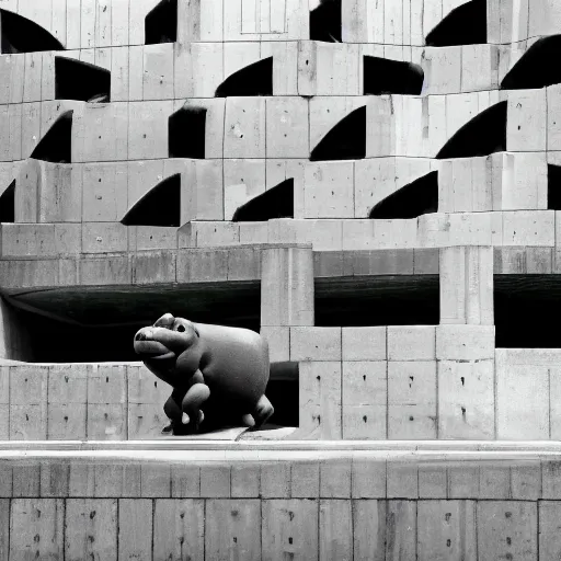 Prompt: hungry hungry hippos, brutalism