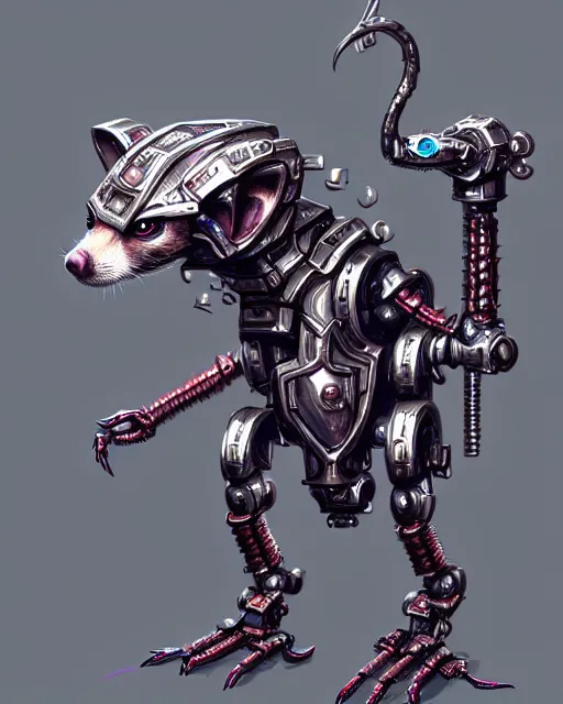 Image similar to mechanical ferret dungeons and dragons metalic robot creature, d & d digital ferret character illustration, artstation trending robot ferret render, intricate, sharp focus, hyper detailed, digital painting, matte, d & d strange cute mech robot ferret character, masterpiece