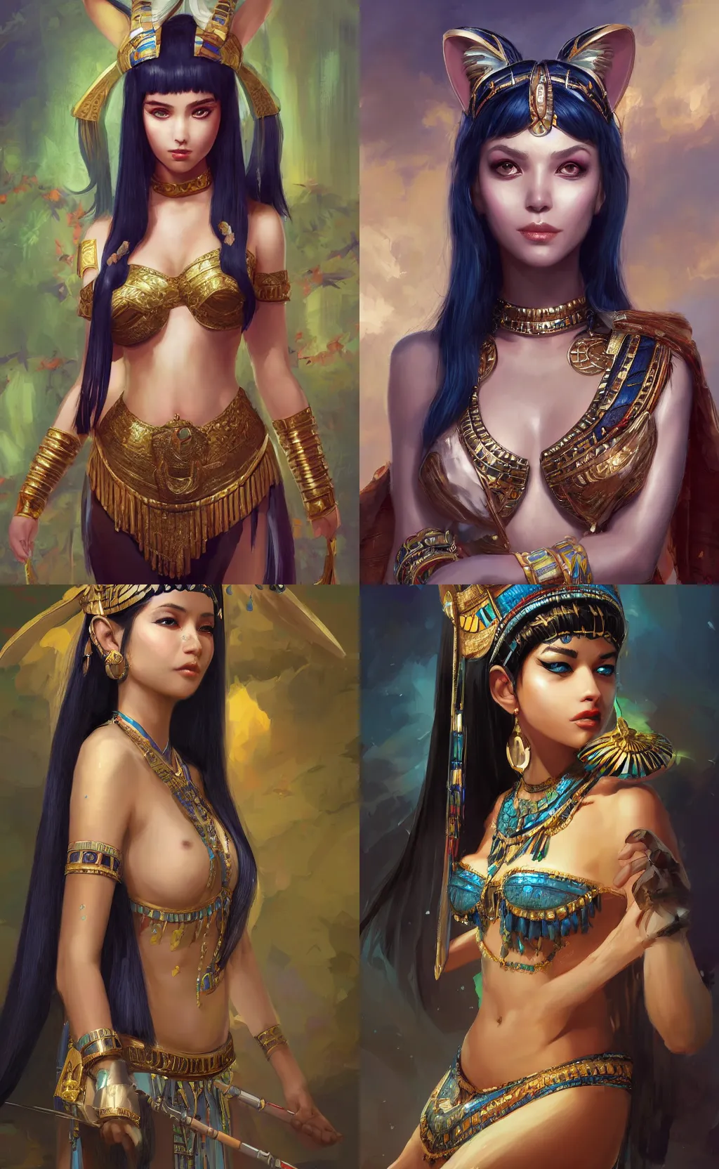 Prompt: An beautiful digital painting of Ssunbiki as Cleopatra with cat ears, by Stanley Artgerm Lau, WLOP, Rossdraws, James Jean, Andrei Riabovitchev, Marc Simonetti, and Sakimichan, tranding on artstation, SFW version