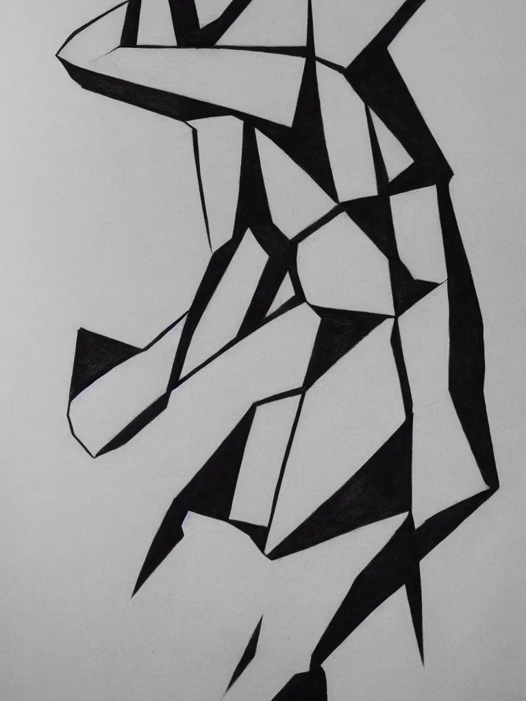 Prompt: geometric shape blocking of woman figure, detailed, charcoal on paper, high contrast