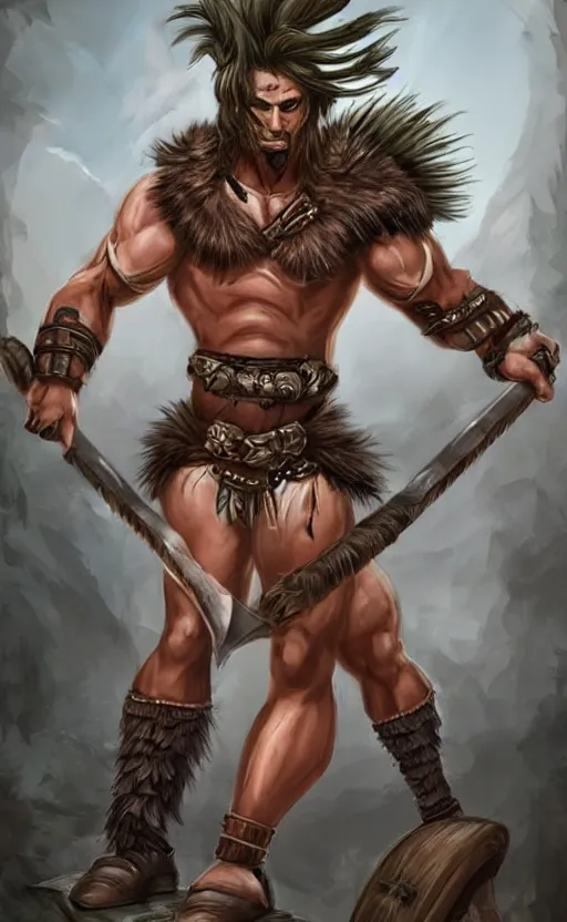 Image similar to muscular barbarian with a mohawk hairstyle, fantasy art