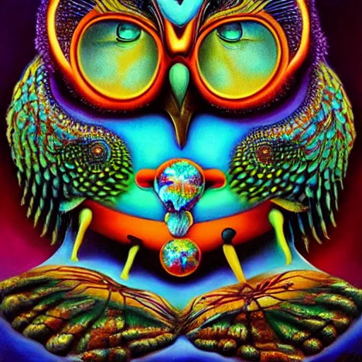 Image similar to the wisest of all owls, psychedelic, salvador dali, trending on artstation, surreal