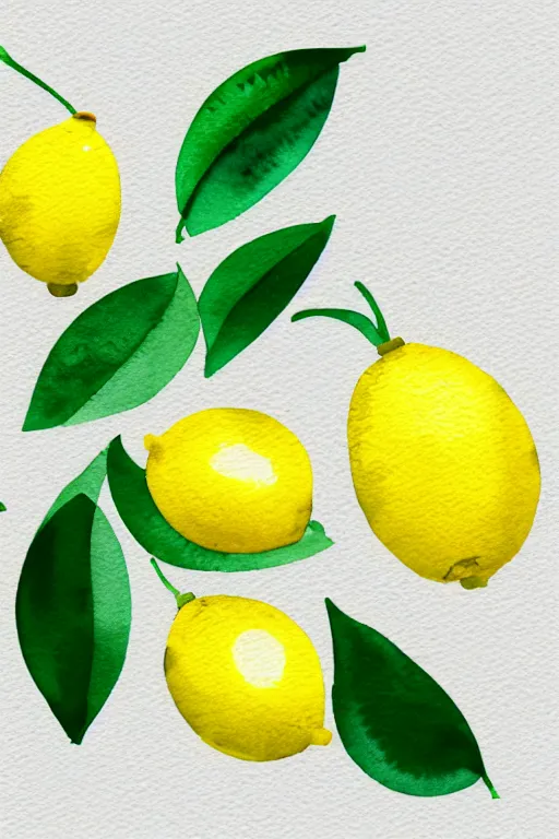 Image similar to minimalist watercolor art of a yellow lemon with green leaves, illustration, vector art