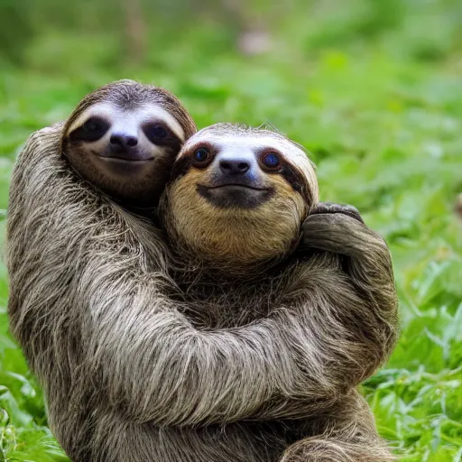 sloths hugging