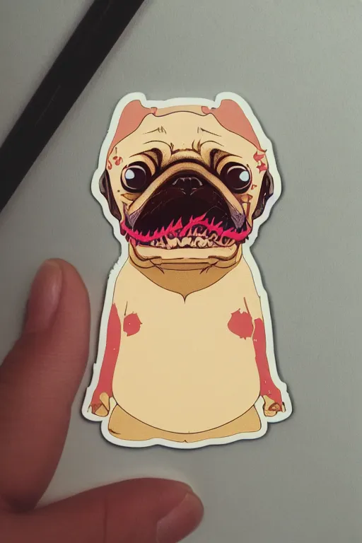 Image similar to demon pug eating flesh. art by mike winkelmann, sticker, illustration, highly detailed,