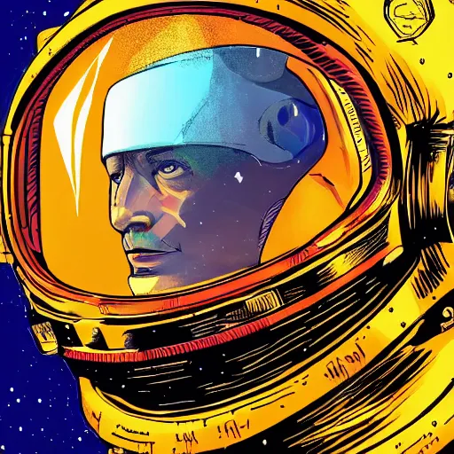 Image similar to in the style of max prentis and deathburger and laurie greasley a portrait of astronaut, highly detailed, colourful, 8k wallpaper