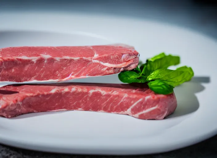 Image similar to dslr food photograph of frozen raw steak popsicle, 8 5 mm f 1. 8