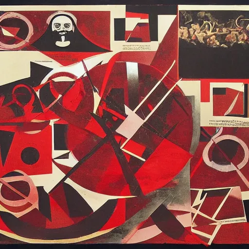 Image similar to sea of blood, anarchy, constructivist collage by diego velazquez and alexander rodchenko