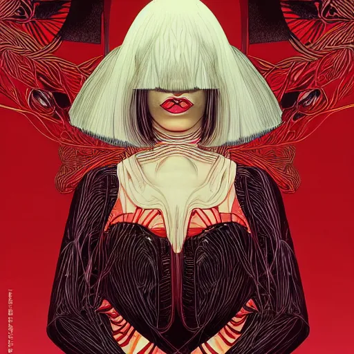 Image similar to portrait of crazy sia kate isobelle furler, symmetrical, glamour, by yoichi hatakenaka, masamune shirow, josan gonzales and dan mumford, ayami kojima, takato yamamoto, barclay shaw, karol bak, yukito kishiro