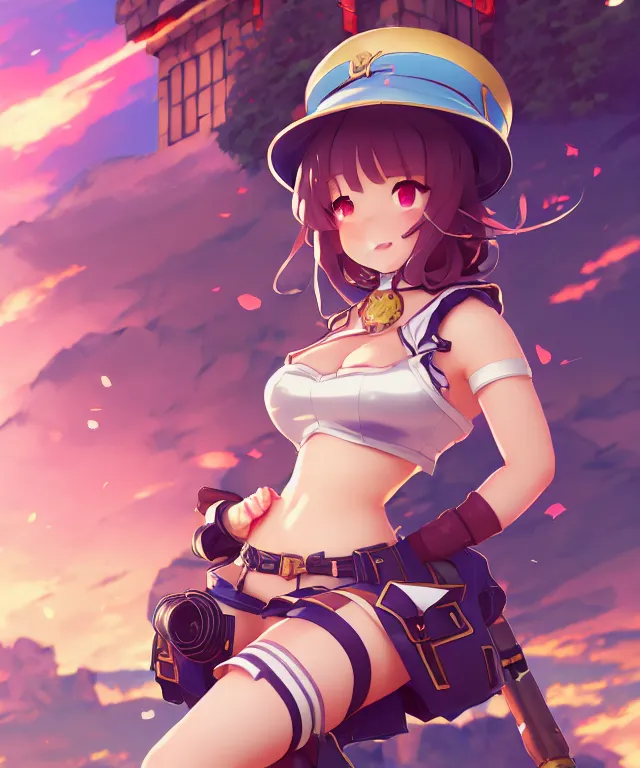 Prompt: isekai cute bombshell anime girl in civilization game, beautiful lineart, depth focus, rankings pixiv, artstation, chromatic aberration, soft lighting, srgb, 4 k artstation, hdr, cinematic, by kadokawa, nitroplus, ilya kuvshinov, ross tran, leyendecker, wlop, guweiz