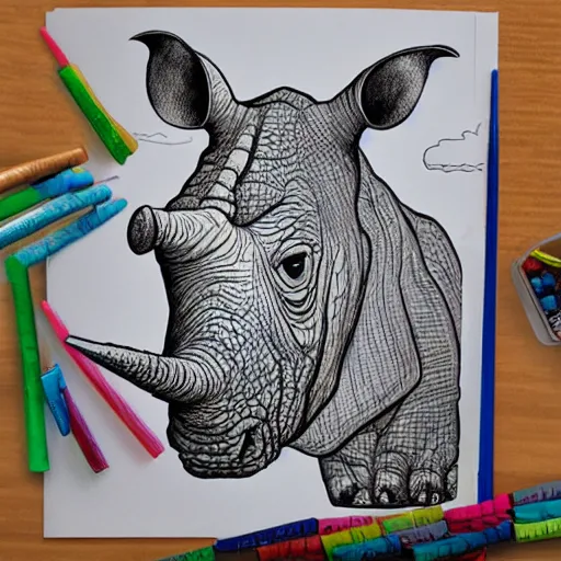 Image similar to children's colouring in book rhino