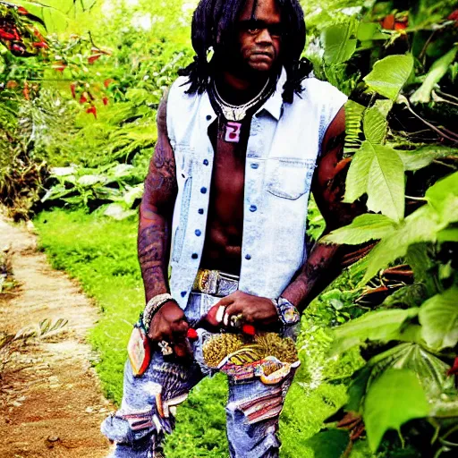 Image similar to chief keef in the garden of eden