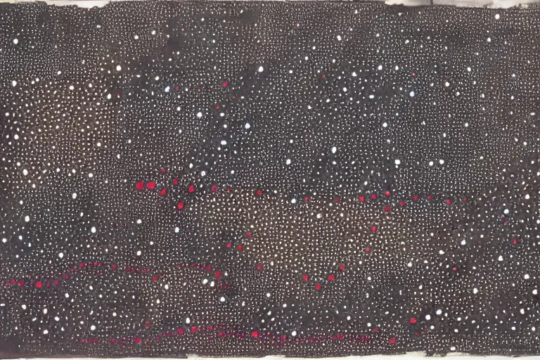 Image similar to teeth, smile, faceless people, black figures, dark, acrylic, clay, dots abstract, dripping, stipple, pointillism, technical, abstract, minimal, style of francis bacon, asymmetry, pulled apart, stretch, cloak, eerie, made of dots, abstraction chemicals, blotter, mask, colored dots, splotch, old painting style