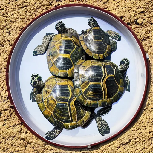 Image similar to a stack of turtles beneath a round disc map, turtle pile