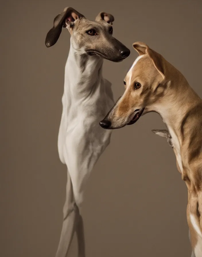 Image similar to an elegant portrait photo of a greyhound in the renaissance style, ultra detaile, 8 k, award winning, elegant lighting