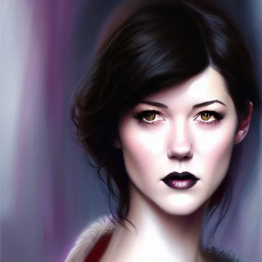 Image similar to a portrait digital painting of mary elizabeth winstead. a gothic background. painted by artgerm, ross tran.