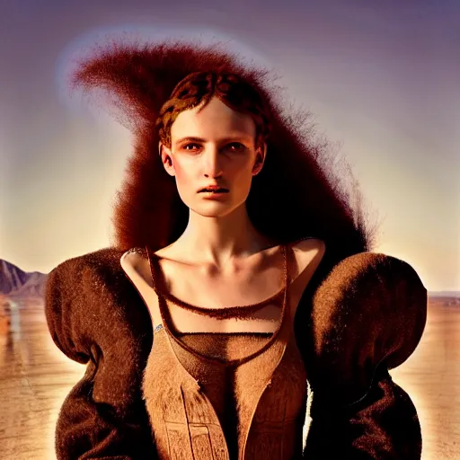 Image similar to photographic portrait of a stunningly beautiful renaissance female at burning man festival, contemporary fashion shoot, by edward robert hughes, annie leibovitz and steve mccurry, david lazar, jimmy nelsson, breathtaking, 8 k resolution, extremely detailed, beautiful, establishing shot, artistic, hyperrealistic, beautiful face, octane render