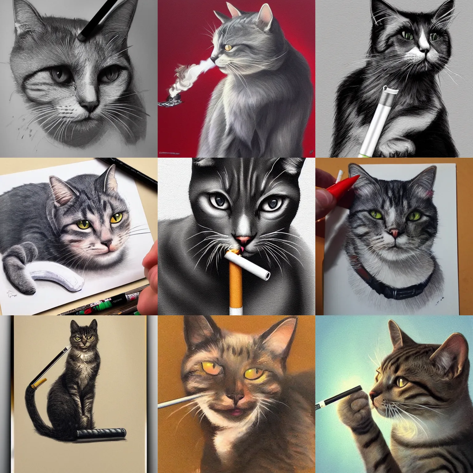 Prompt: Cat smoking a cigarette, Artgerm