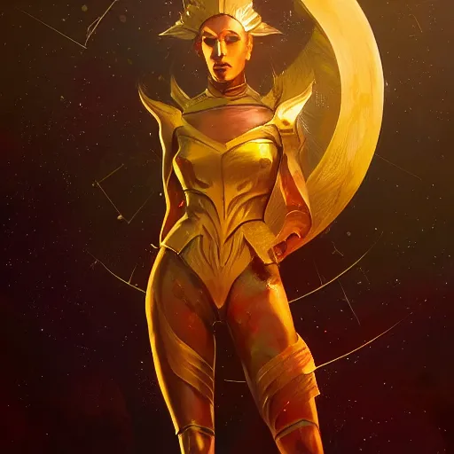 Prompt: cosmic tailor, ethereal, full-body portrait, astral background, science fantasy, portrait, highly detailed, digital painting, artstation, concept art, sharp focus, illustration, art by terese nielsen and greg rutkowski and magali villeneuve, red white and gold color scheme