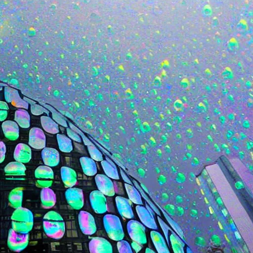 Prompt: buildings made of iridescent bubbles in the form of the new york skyline