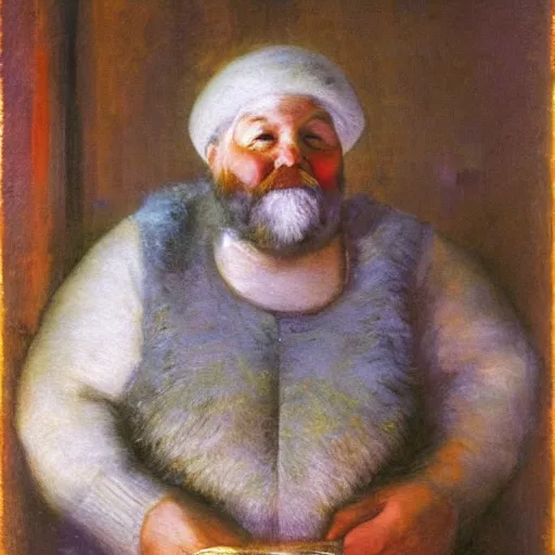 Image similar to portrait of a chubby bearded polar bear, white and silver hair, dressed in a plaid sweater, glowing with silver light, painting by Franz Marc, by Jean-Léon Gérôme, by Winsor McCay, today's featured photograph, 16K