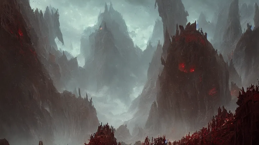Prompt: stunning landscape of hell by greg rutkowski and wlop