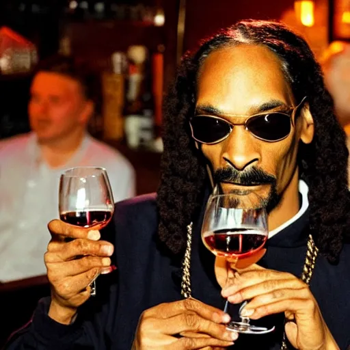 Prompt: snoop dogg drinking wine