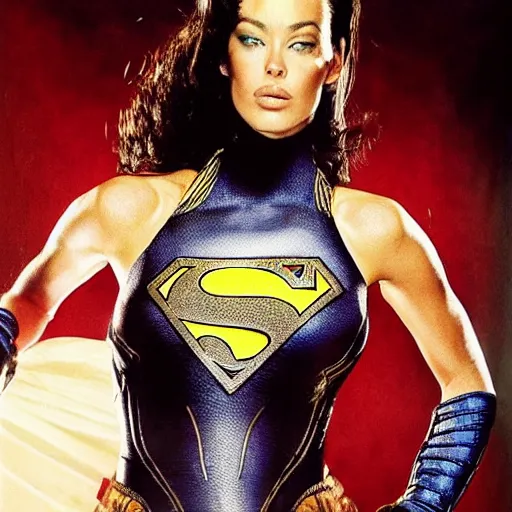 Prompt: photograph of Megan Gale as a super hero, highly detailed, photographed by Annie Leibovitz .