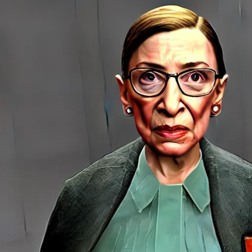 Image similar to ruth bader ginsburg, half life 2, video game screenshot, low poly, nintendo 6 4