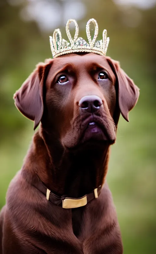 Image similar to a brown lab wearing a crown, hd photography