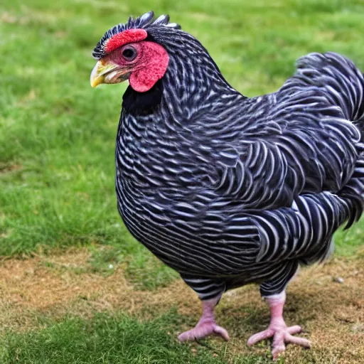 Prompt: barred Plymouth Rock chicken