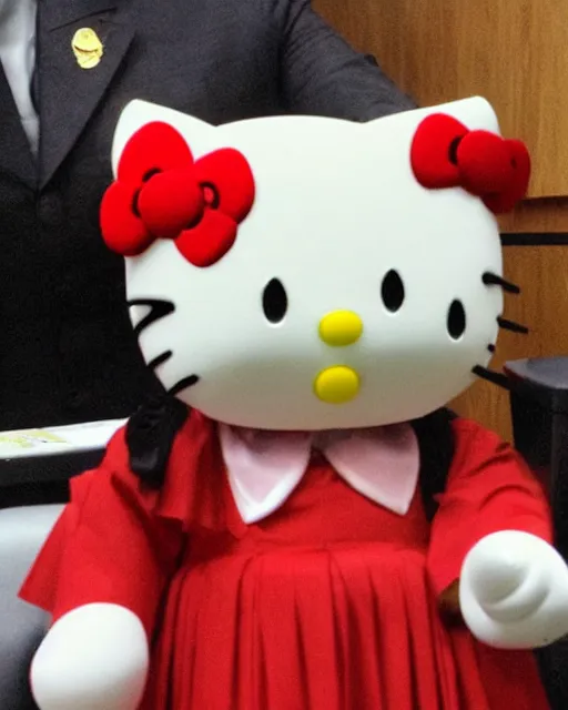 Prompt: hello kitty dressed as an angry judge