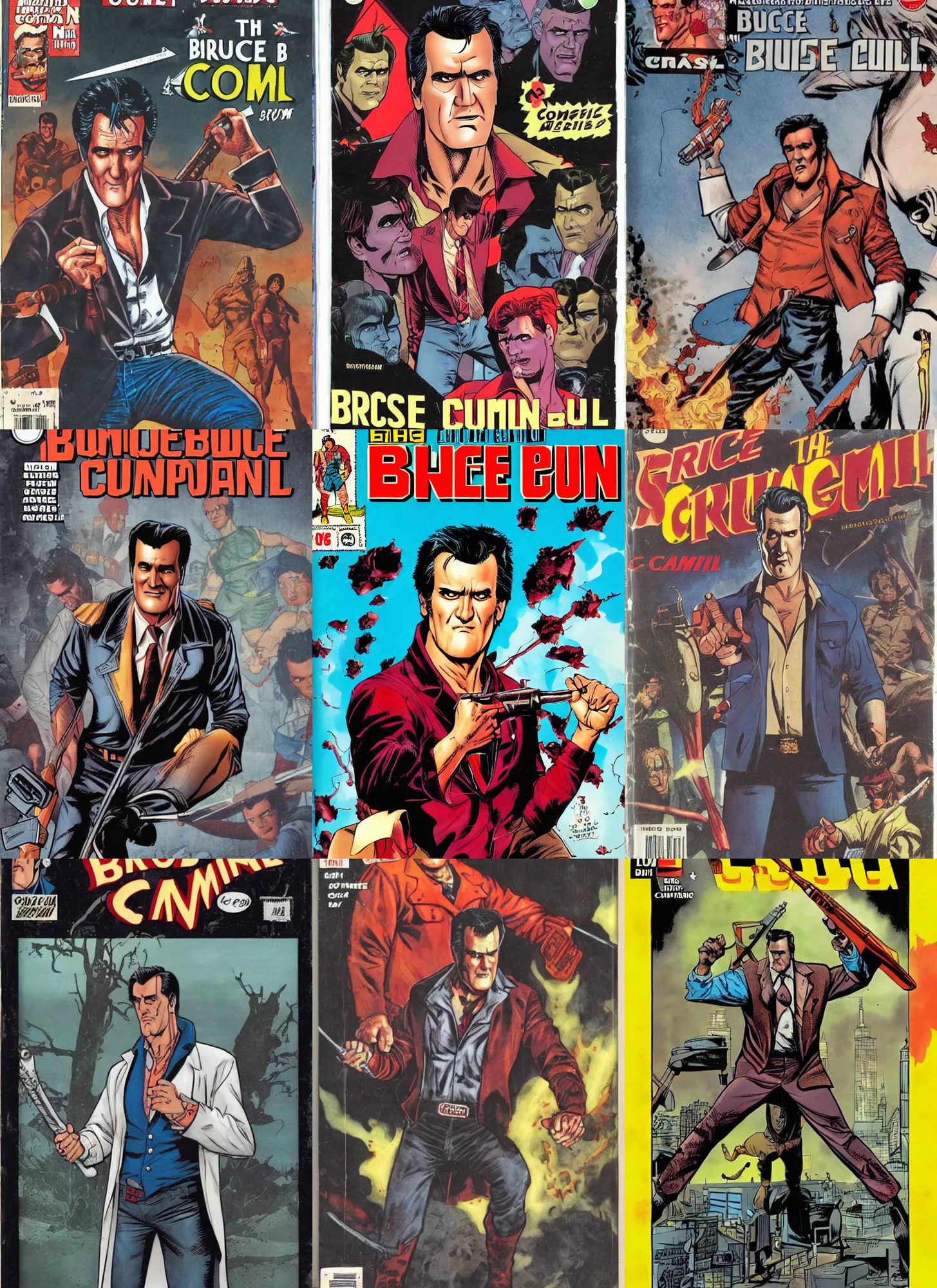 Prompt: comic book cover of bruce campbell