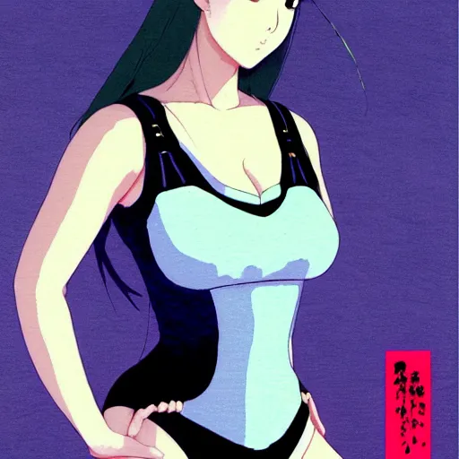 Image similar to a beautiful plus sized model japanese natalie portman, alluring plus sized model, wearing mayan leotard with overalls, street fashion hip hop style with mayan patterns, aztec street fashion, gapmoe yandere grimdark, trending on pixiv fanbox, painted by greg rutkowski makoto shinkai takashi takeuchi studio ghibli, akihiko yoshida