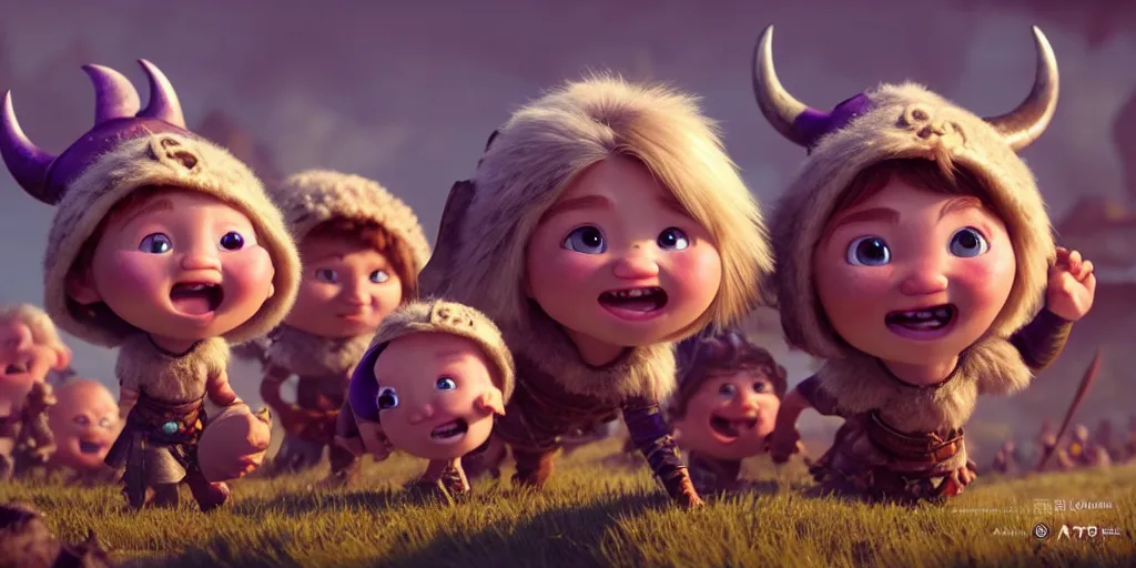 Prompt: adorable vikings, pixar render, brilliant style by Artstation, Artstation Trending, cgsociety, high quality, very coherent, ultra realism, high definition, post processing, unreal engine, 8k, high resolution, octane render, high contrast, 4k UHD, photographic, digital art, artstation,