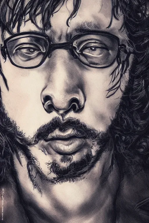 Image similar to portrait of Sam Hyde in the style of Ayami Kojima, close-up, sigma male, rule of thirds, award winning